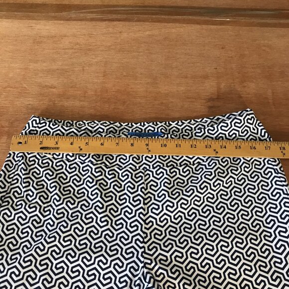 J. Mclaughlin Honeycomb Carmel Pants Women L Blue White Geometric Zip Pocket - Picture 9 of 13
